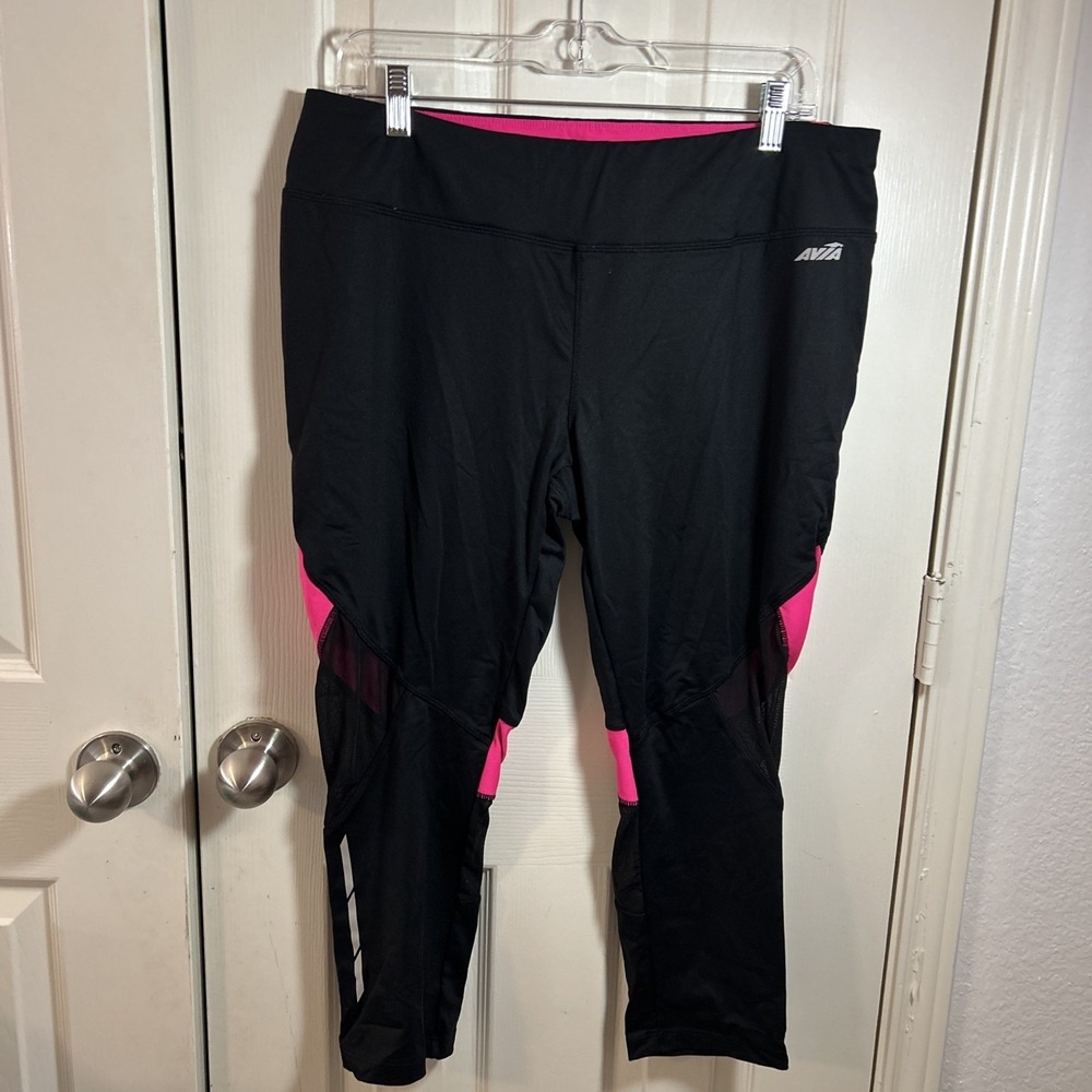 Avia Womens Leggings Yoga Pants Colorblock Slimming Black Pink Size XL